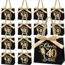 Clysee Mini Birthday Gift Bags with Handles Party Favor Bags Bulk for Birthday Wedding Anniversary Supplies Decorations, 5.51 x 2.36 x 4.72 Inches (Cheers to 40, Black and Gold)