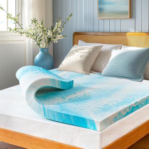 Marsail 3-inch Full Mattress Topper Memory Foam, Gel Infused Cooling Bed Topper, Soft for Sleeper Sofa, RV, Camper, CertiPUR-US Certified (Blue)