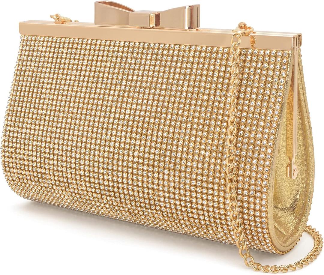 Evening Clutch Bag Cocktail Prom Sparkly Rhinestone Crystal Bride and Bridesmaid Wedding Party Formal Purses for Women (Gold)