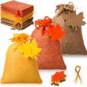 Wesnoy 24 Set Small Thanksgiving Burlap Gift Bags with Drawstring Autumn Goodie Bags with Maple Leaf Tags Jute Rope 4" x 5.5" Orange Yellow Brown Treat Sack for Fall Wedding Birthday Party Favor