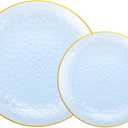 Rubtlamp 100Pcs Blue Gold Plastic Plates, Blue Disposable Plates With Gold Rim, Hammered Plastic Plates Include 50 Dessert Platos, 50 Dinner Platos for Party