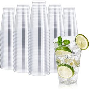 FOCUSLINE 200 Pack 14 oz Clear Plastic Cups, Large Disposable Cups Plastic Party Cup, 14 Ounce Heavy duty Clear Cups for Thanksgiving, Halloween, Christmas
