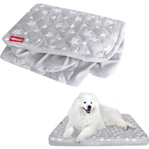 Waterproof Dog Bed Covers Replacement Washable Pet Hair Easy to Remove, Noiseless Quilted Puppy Pet Bed Cover Lovely Grey Star Print 32x44 Inches, for Dog/Cat, Cover Only