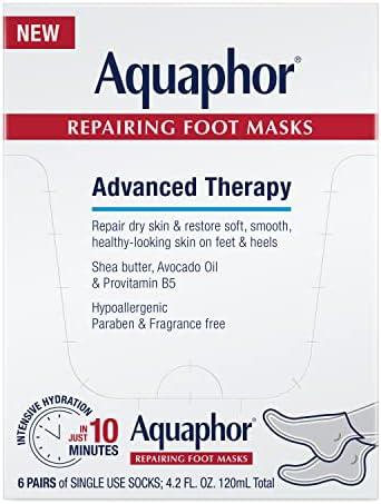 Aquaphor Repairing Foot Masks, Moisturizing Socks for Dry Feet, Hydrating Foot Care Treatment with Avocado Oil and Shea Butter, Pack of 5