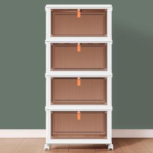 CTSNSLH 4 Tier Plastic Storage Bins with Lid 23QT - Stackable Storage Bins with Wheels, Organizers and Storage, Plastic Storage Cabinet Organization and Storage for Living Room,Office,Dorm