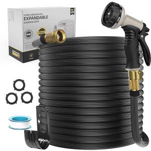 Expandable Garden Hose, New Patented Water Hose 100ft with 10 Function Spray Nozzle, 40 Layers Innovative Nano Rubber Water Hose, No Kink Leakproof Easy to Move & Store (Black)