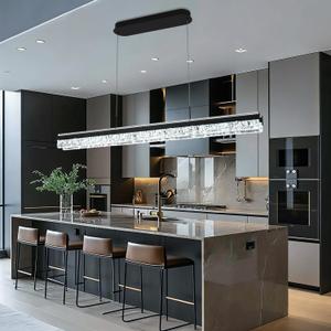 59" Modern Linear Chandelier Black Modern Pendant Light Fixture Dimmable Island Chandelier for Kitchen Island Lighting, Dining Room, and Living Room, Over Table Easy to Install.
