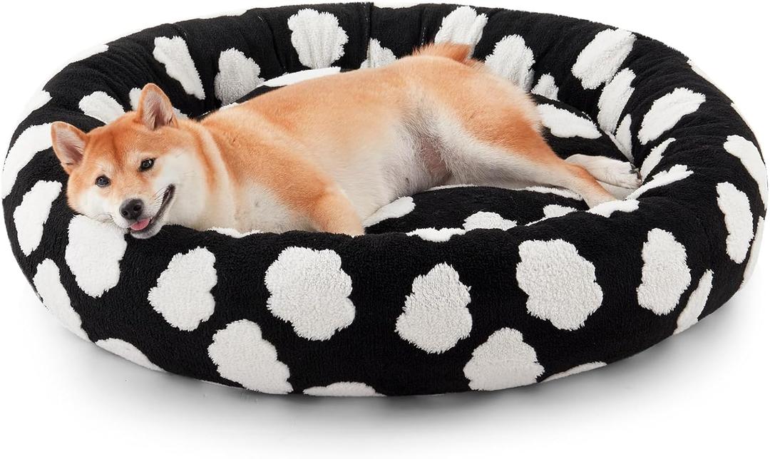 JOEJOY Donut Dog Bed Medium Size Dog, Cute Round Calming Pet Bed with Removable Washable Cover, Orthopedic Puppy Bed with Jacquard Shaggy Plush & Non Skid Bottom, Medium