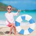 Whaline 4 Pcs White Blue Inflatable Swimming Float Toy Swim Ring Striped Print Pool Lounger Tube for Summer Swimming Beach Party, 30.7 Inch