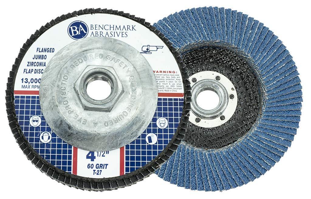 Benchmark Abrasives 4.5" x 5/8"-11 Premium High Density Jumbo Zirconia Type 27 Flap Discs 4 1/2 for Angle Grinder, Sanding Discs, Finishing - Grinding Wheels 4 1/2 Inch - (10 Pack) 60 Grit