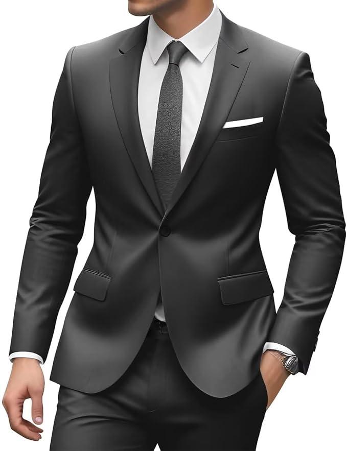 Mens 2 Piece Suit Men Classic Fit Wedding Prom Mens Suits Sets One Button Suits for Men 2025, Large
