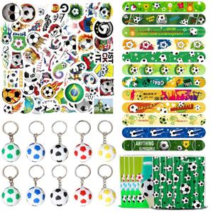 93PCS Soccer Party Favors Set, Slap Bracelets, Keychains, Stickers, Soccer Goodie Gift Bags for Party and Decorations