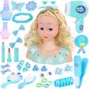 Doll Head for Hair Styling Kids Toy KitPrincess Styling Head Beauty Hair Stylist with Hairdryer Hair Straightener Hair Accessories Set Birthday Gift for Girl 3 4 5 6 7 8+ Year Old Toy