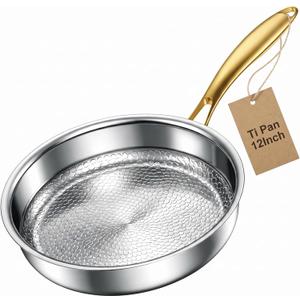 12 Inch Titanium Pans for Cooking, Pure Titanium Frying pan Hammered Design, Non-Toxic Titanium Pro Pan PFAS/PFOA/PTFE Free, Compatible for Oven, Dishwasher & All Cooktops, Fast & Even Heat