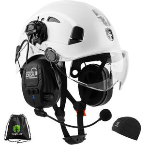 GREEN DEVIL Safety Helmet Hard Hat with Visor and Bluettoth Ear Muffs Vented Work Helmet for Men and Women ANSI Z89.1 Approved Hardhat Ideal for Industrial & Construction