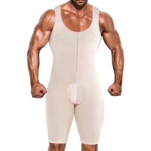 NonEcho Men Shapewear Tummy Control Full Body Shaper Slimming Bodysuit Plus Size (Medium, Beige(zipper))