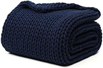 YnM 100% Cotton Weighted Blanket, Handmade Chunky Knitted Throw, No fillers Design, Soft and Breathable, Machine Washable Bed Blanket for Sleep or Home Decor (Navy Blue, 43x50 Inch, 10lbs)