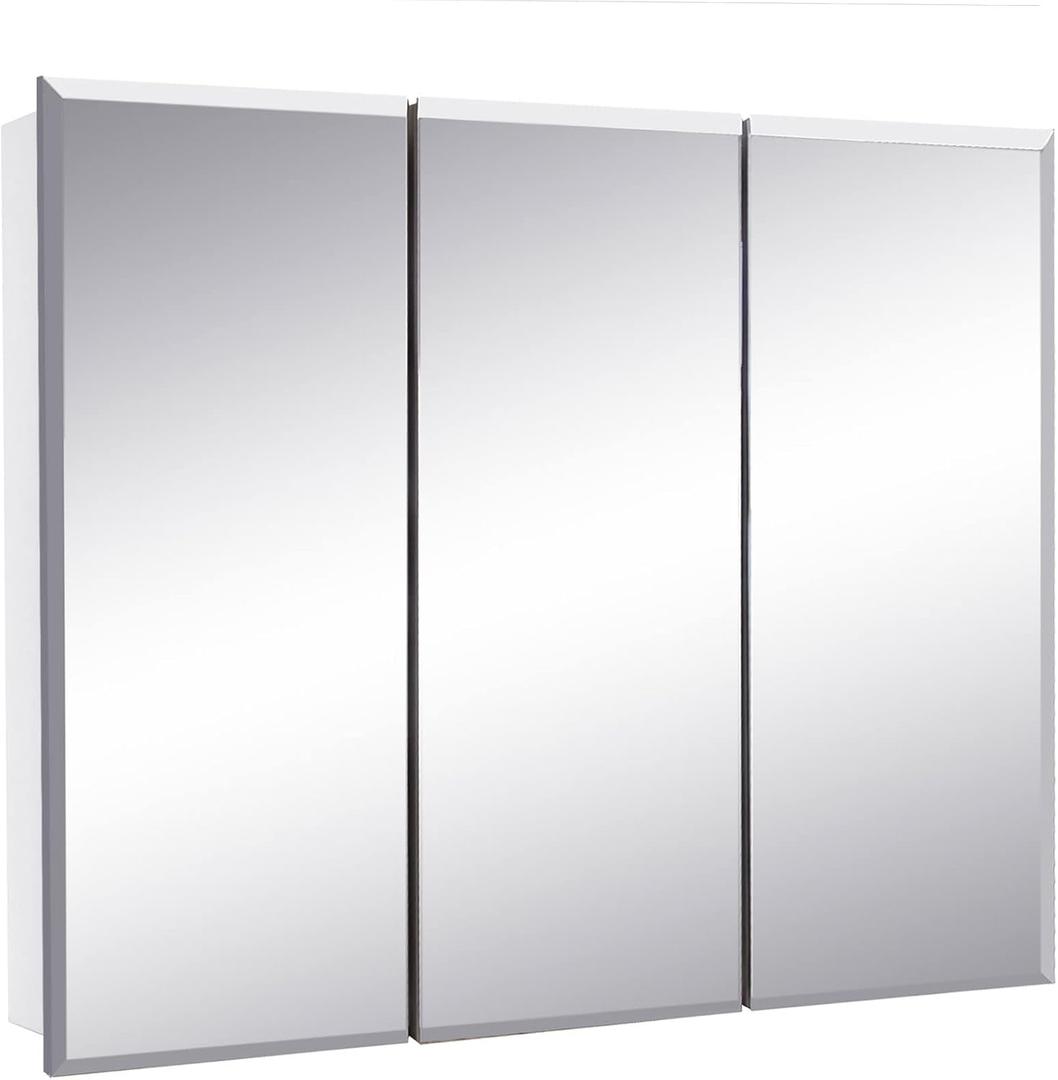 36 Inch Cyprus Bathroom Medicine Cabinet, Durable Pre-Assembled Wall Mounted Cabinet w/Frameless Mirrored Doors, White Design House, 597500