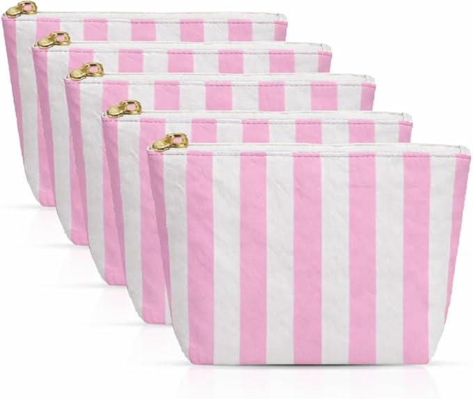 Aspen Lane Makeup Bag Set of 5 Waterproof Cosmetic Bags for Women Travel Makeup Bag Organizer Small Makeup Pouch Bulk Gifts for Bridesmaids Bachelorette Party and Travel Pouches Pink White