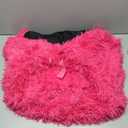 XeGe Fluffy Kids Stuffed Animal Storage Bean Bag Cover (No Filler), Fuzzy Faux Fur Beanbag Organizer with Handle for Teens Girls Adults, Shaggy Furry Plush Toys Holder Floor Lounger Chair, Hot Pink