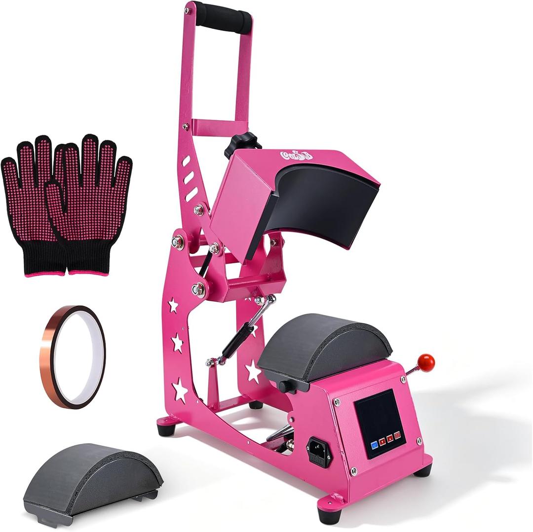 Hat Heat Press Machine for Caps, Digital Cap Heat Press with 2 Platens, Sublimation Heat Transfer Machine for DTF, HTV Vinyl & Sublimation Projects, Hot Pink