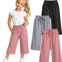 3 Pack Girls' Capri Pants 5-14 Years | Drawstring Capris, Cropped Pants, Kids Sweatpants, Workout, Summer, Loose, Back to School, with Pockets