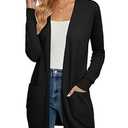 Women's Oversized Open Front Draped Pockets Knit Cardigan Pullover Black L