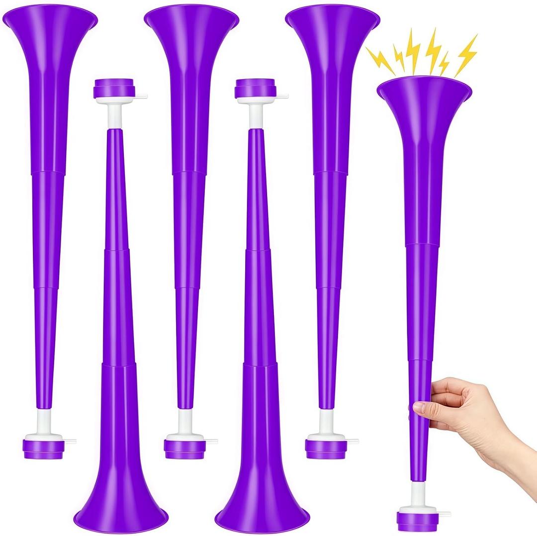 6 Pieces Stadium Horn, 21 Inch Collapsible Vuvuzela Trumpet for Sporting Events Football Carnival Party Supplies, Purple