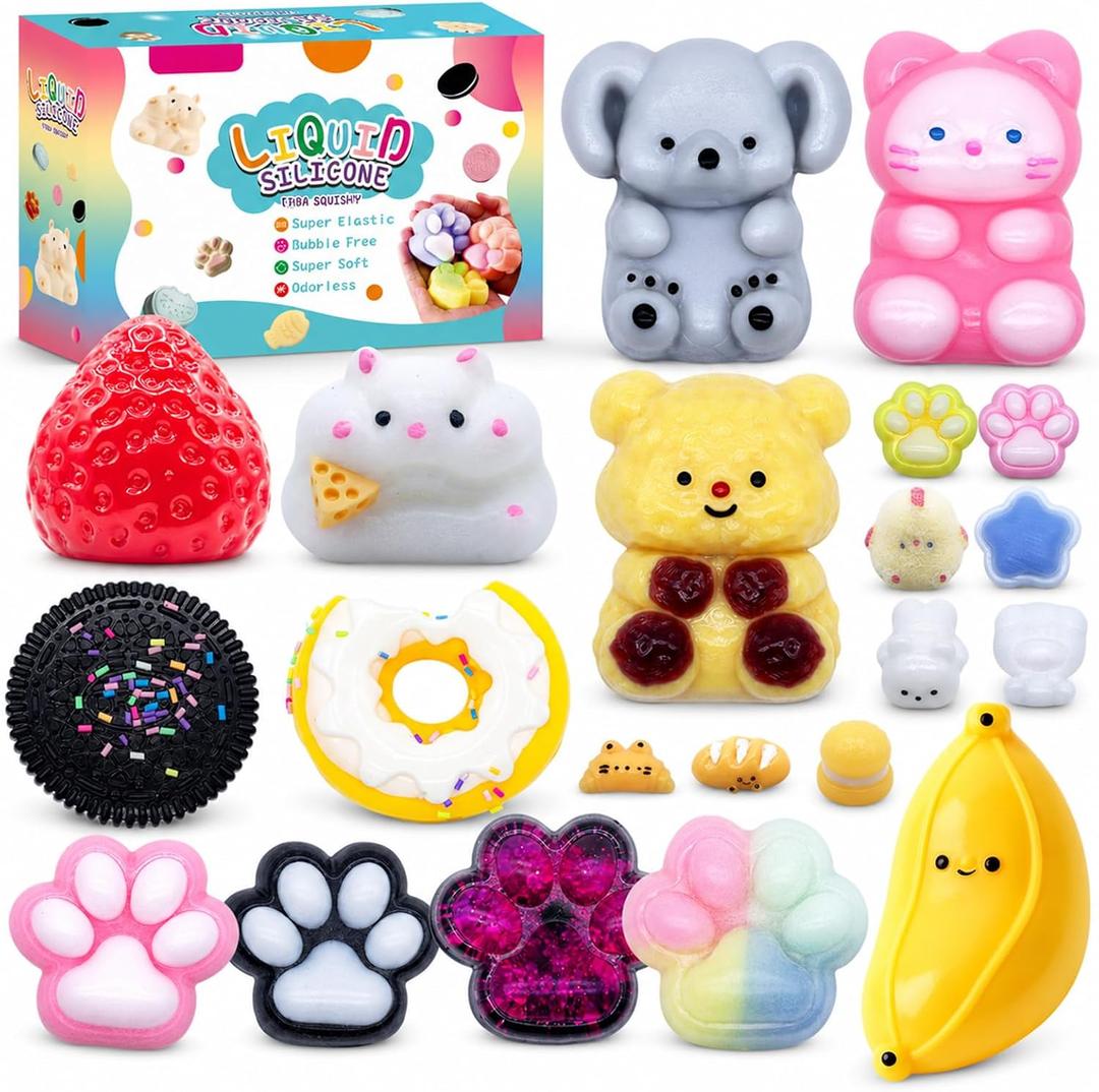 21Pcs Taba Squishy Pack Fidget Toys, Taba Squishies Party Favors, Squeeze Toys, 6 7 8 9 10 11 12 Year Old Girl Birthday Gift, Easter Gifts, Fidgets for Kids Square Squishy (12 Big + 9 Small)