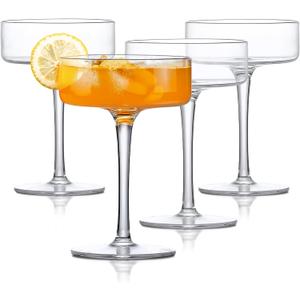 LEMONSODA Clear & Ribbed Martini Coupe Glasses - Classic Barware for Espresso Martini, Manhattan, Cosmopolitan  Handcrafted Luxury Glassware for Home Entertaining (Clear 6.5oz, Set of 4)