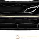 Purse Organizer Insert, Handbag Organizer with Zipper, Tote Shaper with Cup Holder & Keychain, Compatible with LV, Neverfull, MK, COACH, Longchamp, Kate Spade Black-XL