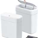 funest 1 Pack Bathroom Trash Can with Lid, 3 Gal/12 L & 2.7 Gal/10L Garbage Can with Pop-Up Lid, Small Spaces Plastic Trash Can, Slim Trash Bin Waste Basket for Bathroom,Rv, Office, White