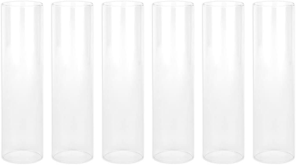 Koyal Wholesale Glass Hurricane Candle Holders, Tall Cylinder Chimney Tubes, Open On Both Ends for Pillar, Taper Candles Cover, Wedding Centerpieces Decorations, Bulk Set (6, 3" W x 8" H)