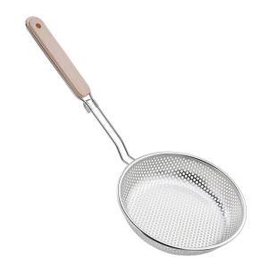 Culinary Elements  Stainless Steel Deep Frying Oil Strainer, Potato Chips Pasta Noodle oil Strainer Net Basket Tong with Wooden Handle