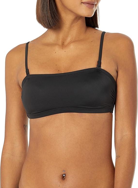 Amazon Essentials Women's Bandeau Swim Top (Medium, Deep Black)