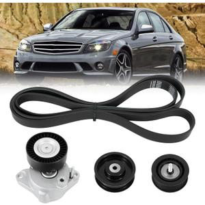Engine Drive Belt Tensioner Idler Pulley V-Ribbed Serpentine Belt Kit Compatible with Mercedes-Benz ML350 C230 C300 C350 E350 S550, 2006-2011 - Replace 2722021419 2722000270 2722021019 6pk2404