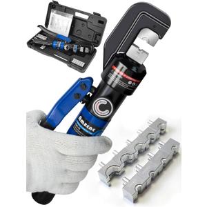 AMZCNC Hand Operated Hydraulic Crimping Tool Hydraulic Cable Lug Crimper 8 US TON 12 AWG to 00 (2/0) Electrical Terminal Cable Wire Tool Kit with 9 Die