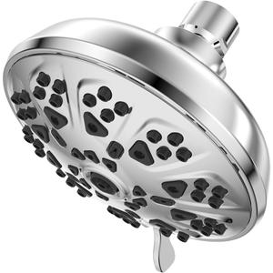 10-Mode High Pressure Shower Head Fixed Showerhead, Anti-Clogging Silicone Nozzles-Premium Quality Luxury Design(Luxury Polished Chrome) - 1-Min Install Easy Clean Adjustable Angles