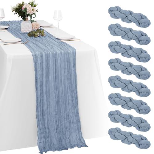8 Pack Dusty Blue Cheesecloth Table Runners 20x120 Inch Gauze Table Runner Cheese Cloth 10FT Blue Table Runner Rustic Sheer Runner for Wedding Baby Shower Birthday Party Table Decor
