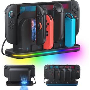 RGB Charger Dock for Nintendo Switch 2 2025- with Cooling Fan,8 in 1 Switch 2 Chagrer Dock for Joycon 2/1, Dual-Direction Charging, LED Indicators, Magnetic Charge Switch2 Accessories
