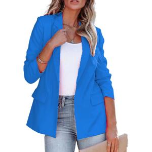 Long Sleeve Open Front Blazer for Women Casual Work Office Jacket Blue XL
