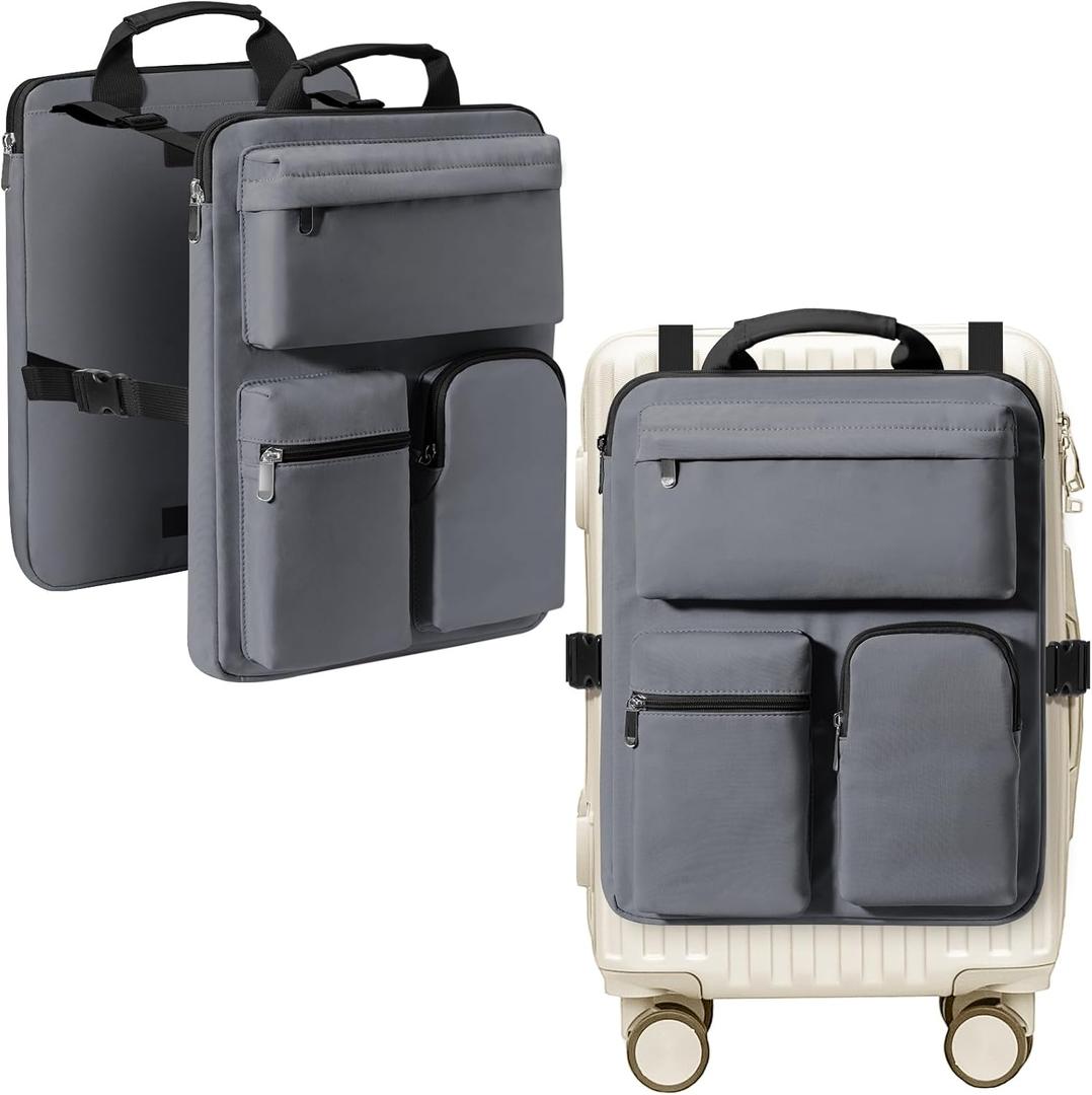 Over Luggage Organizer Bag for Suitcase with Multi Pockets, 16 Laptop Bag with Handle, Portable Travel Organizer Bags for Luggage with Adjustable Straps, Tote Carry Bag for Men Women(Grey)