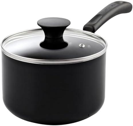 Cook N Home Nonstick Sauce Pan with Glass Lid, 1-Quart Saucepan Non Stick Small Cooking Milk Aluminum Pot, Black