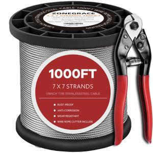 1000FT Stainless Steel Cable Kit for Deck Railing, 1/8 inch T316 Aircraft Cable with Cutter, DIY Balustrades