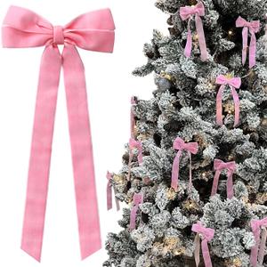 12Pcs Pink Velvet Bows Christmas Tree Decorations,5in x 10in Valentines Day Ornaments for Tree Home Coquette Room Birthday Party Front Door Wedding Holiday Decor