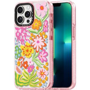 For iPhone 13 Pro MaxCase Cute - Durable Shockproof 6.6 ft Drop Impact Phone Case - Funny Passion Flower Design (6.7") Glitter Pink