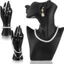 Lemecima 3 Pcs Jewelry Mannequin Display Set Including Boutique Bust Holder Mannequin Earring Stand Hand Display Bracelet Ring Stand for Selling Show(Black)