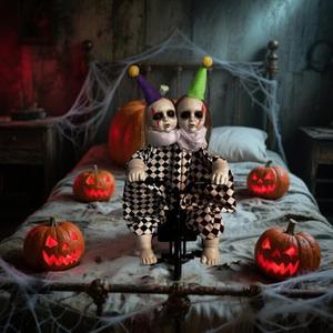 Halloween Decorations, Animatronic Scary Talking Clown with Motion, Biking Clown Decors, Touch and Sounds Activated, Indoor or Covered Outdoor Halloween Decorations, Haunted House Props