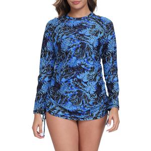 Halcurt Women's Long Sleeve Rash Guard Swim Shirt with Tie Drawstring UPF 50+ Sun Protection Swimsuit Top (XXL)