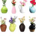 Pawnoc Mini Resin and Glass Vase Fridge Magnets 12 Pack with 7 Colors of Artificial Flowers for Refrigerator Kitchen Locker Office Mixed Material Magnetic Decoration, Set of 2